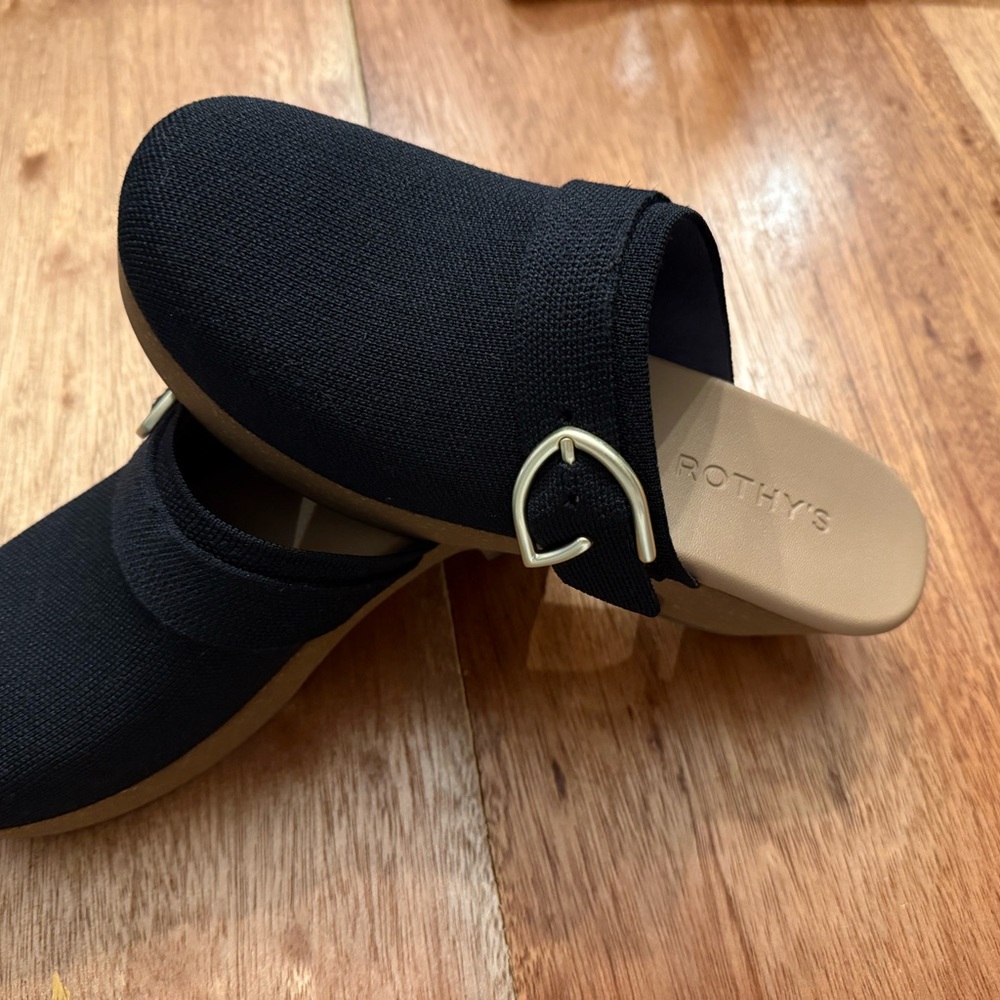 Rothy's Black Mules with Tan Soles